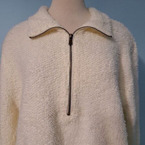 Teeberry & Weave Golly Sherpa Fur Quarter Zip Pullover Off White XXL NWT - Picture 12 of 15